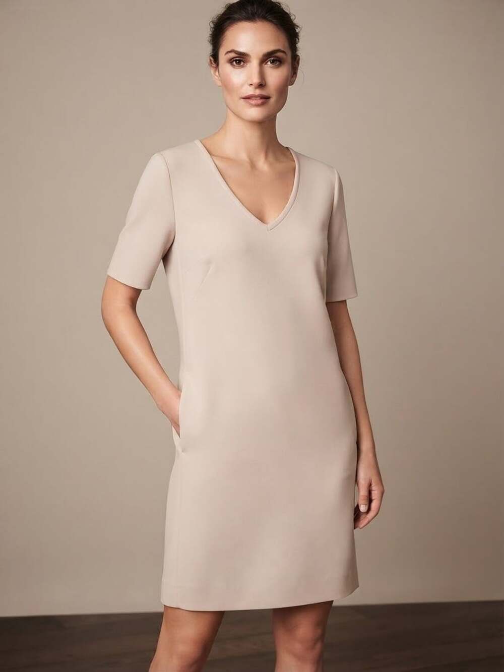 Luisa Cerano V-Neck Shift Dress Light Beige